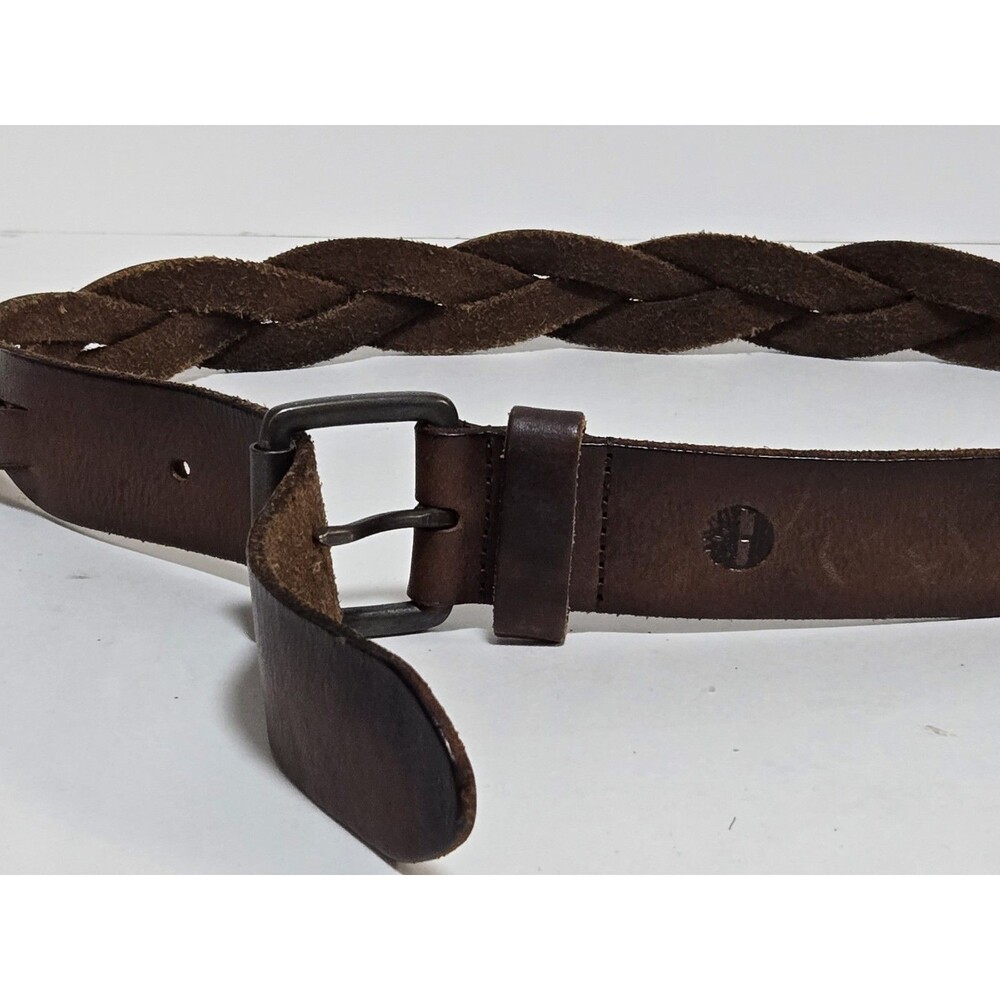 Vintage Timberland Belt Mens Sz 36 Leather Logo Brown USA